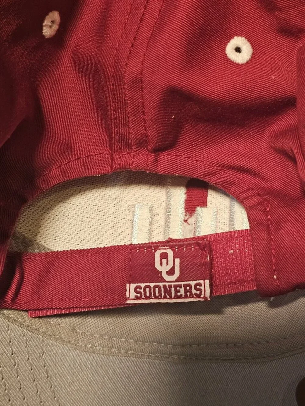 Red/Burgundy Oklahoma Sooners White OU Embroidered Logo Men's Strap Back Hat